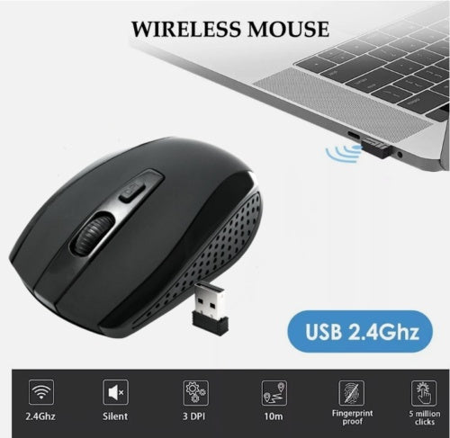 USB MOUSE BLACK WIRELESS USB MOUSE SCROLL 2.4GHz CORDLESS OPTICAL FOR PC LAPTOP