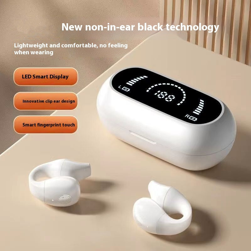 Clip-on earphones. Bluetooth-compatible 5.2 HIFI Wireless Earphone Touch Handsfree Sports Noise Cancelling Headset With Mic