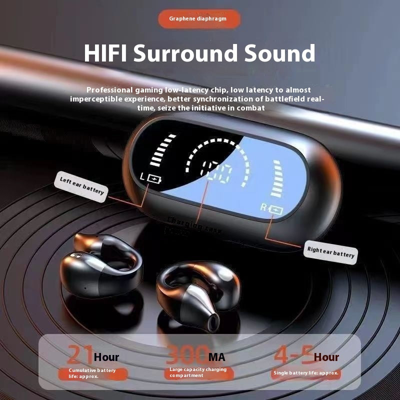 Clip-on earphones. Bluetooth-compatible 5.2 HIFI Wireless Earphone Touch Handsfree Sports Noise Cancelling Headset With Mic