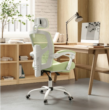 Office Chair Retractable Footrest Ergonomic Swivel Office Chair With Lumbar Support Pillow And Padded Armrests