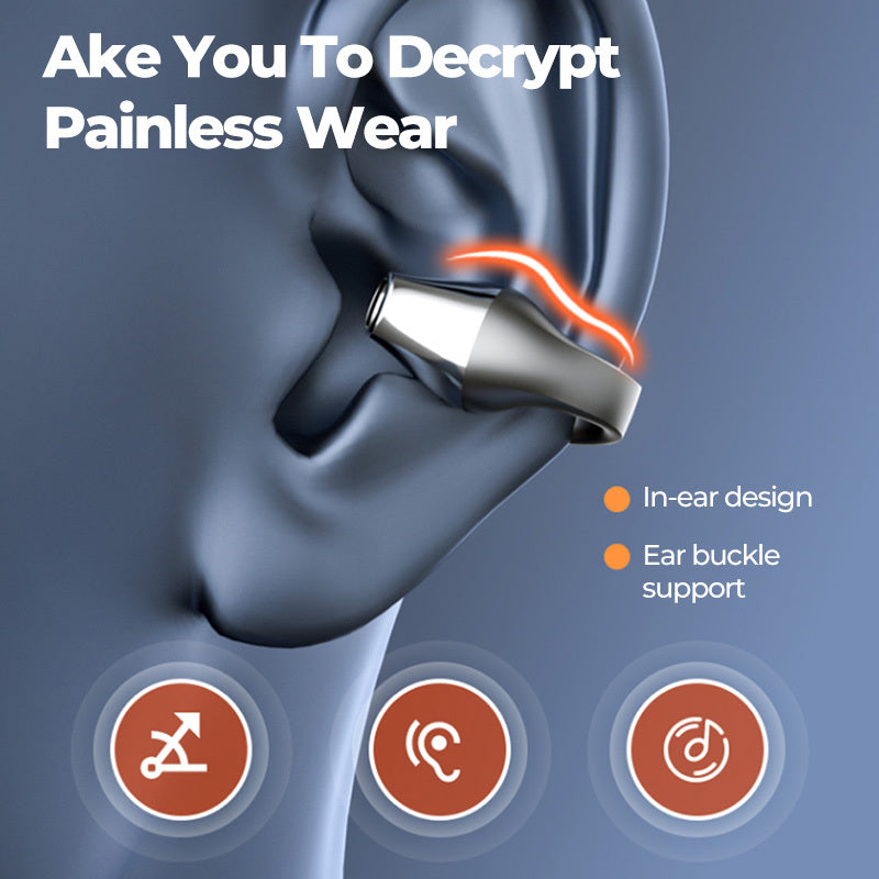 Clip-on earphones. Bluetooth-compatible 5.2 HIFI Wireless Earphone Touch Handsfree Sports Noise Cancelling Headset With Mic