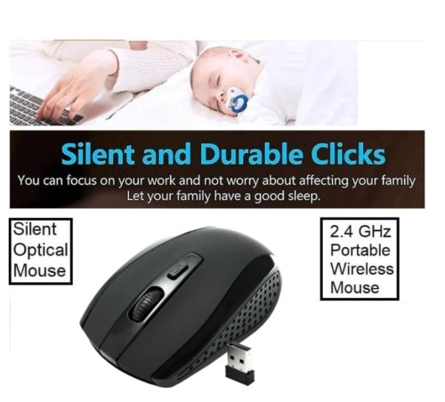 USB MOUSE BLACK WIRELESS USB MOUSE SCROLL 2.4GHz CORDLESS OPTICAL FOR PC LAPTOP