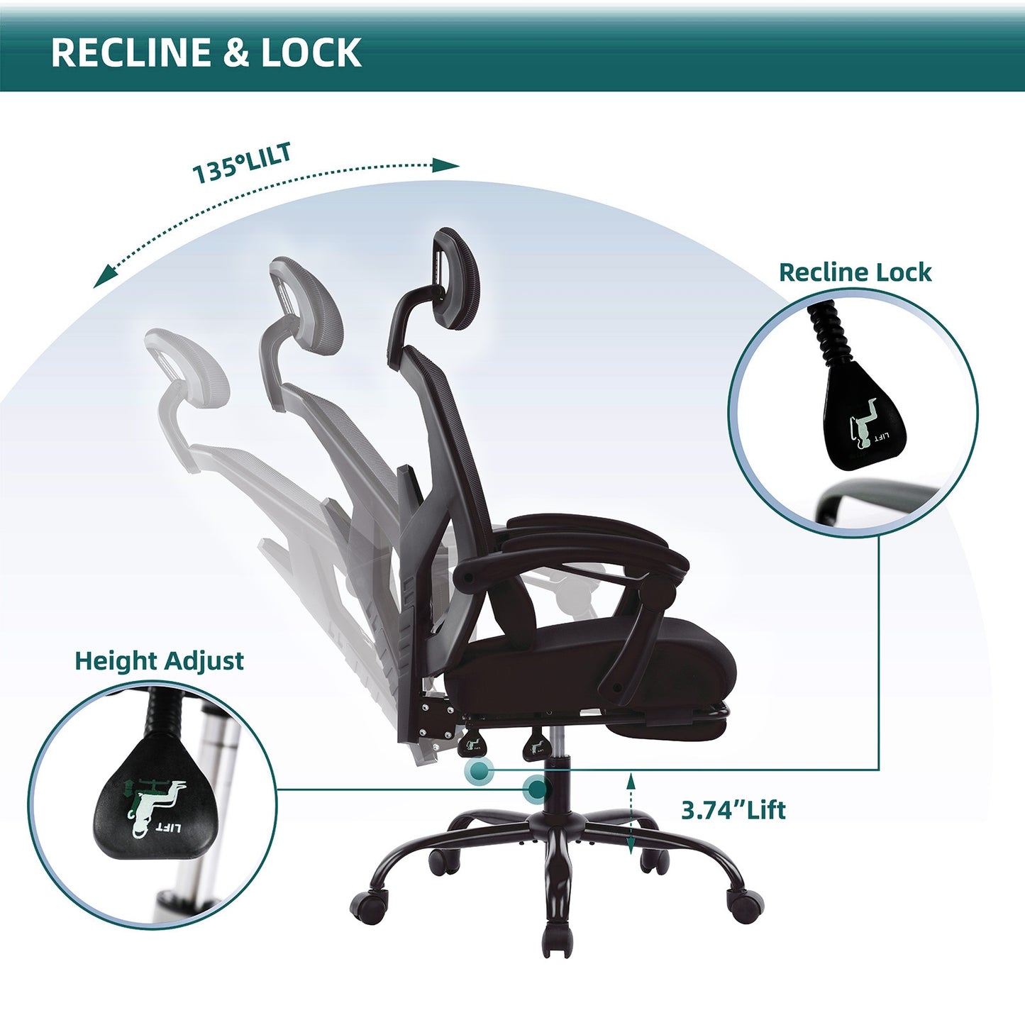 Office Chair Retractable Footrest Ergonomic Swivel Office Chair With Lumbar Support Pillow And Padded Armrests