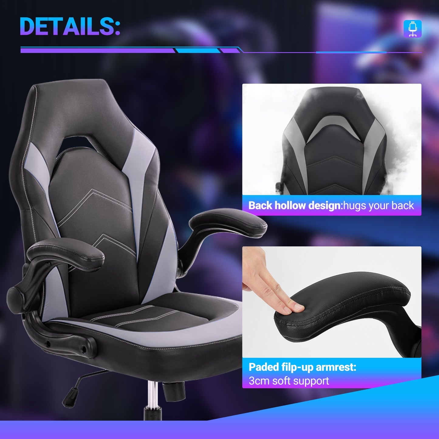 Office Chair PU Leather Ergonomic Office Chair Swivel Computer Gaming Chair With Lumbar Support