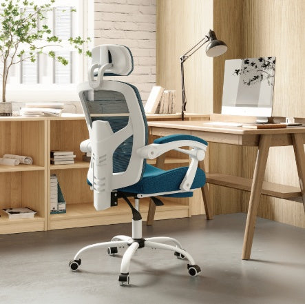 Office Chair Retractable Footrest Ergonomic Swivel Office Chair With Lumbar Support Pillow And Padded Armrests