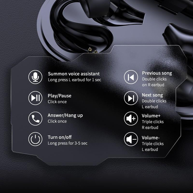 Clip-on earphones. Bluetooth-compatible 5.2 HIFI Wireless Earphone Touch Handsfree Sports Noise Cancelling Headset With Mic