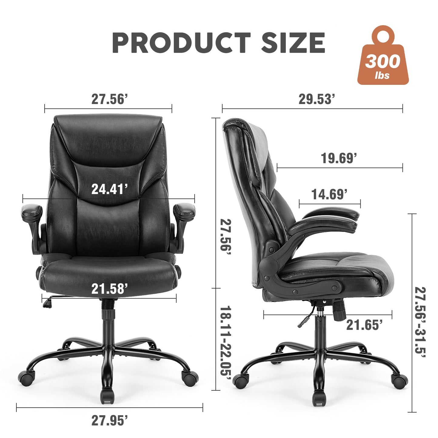 Office Chair PU Leather Office Chair With Adjustable Flip-up Armrest,Lumbar Support, Strong Metal Base