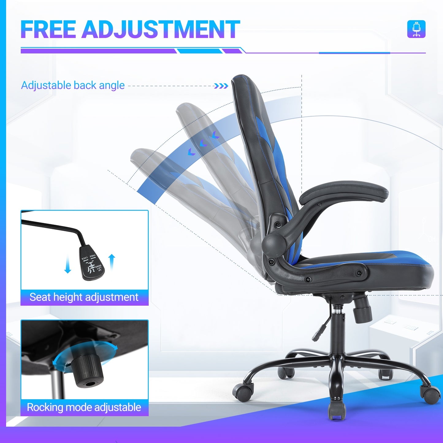 Office Chair PU Leather Ergonomic Office Chair Swivel Computer Gaming Chair With Lumbar Support