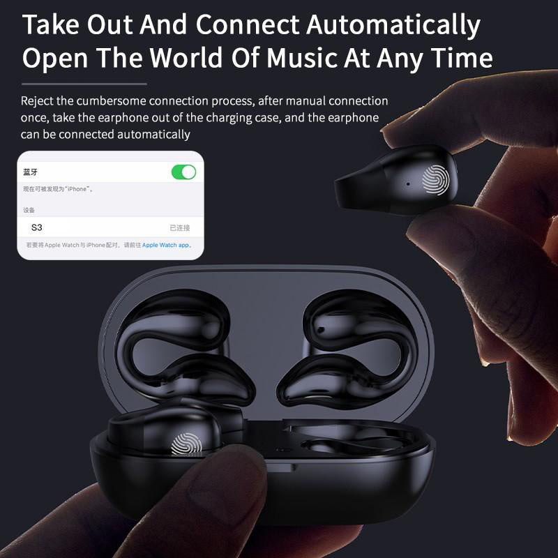 Clip-on earphones. Bluetooth-compatible 5.2 HIFI Wireless Earphone Touch Handsfree Sports Noise Cancelling Headset With Mic